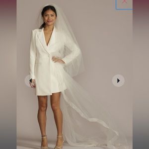 Brand new white (ivory) blazer dress with tags. Aidon Mattox, David’s Bridal.